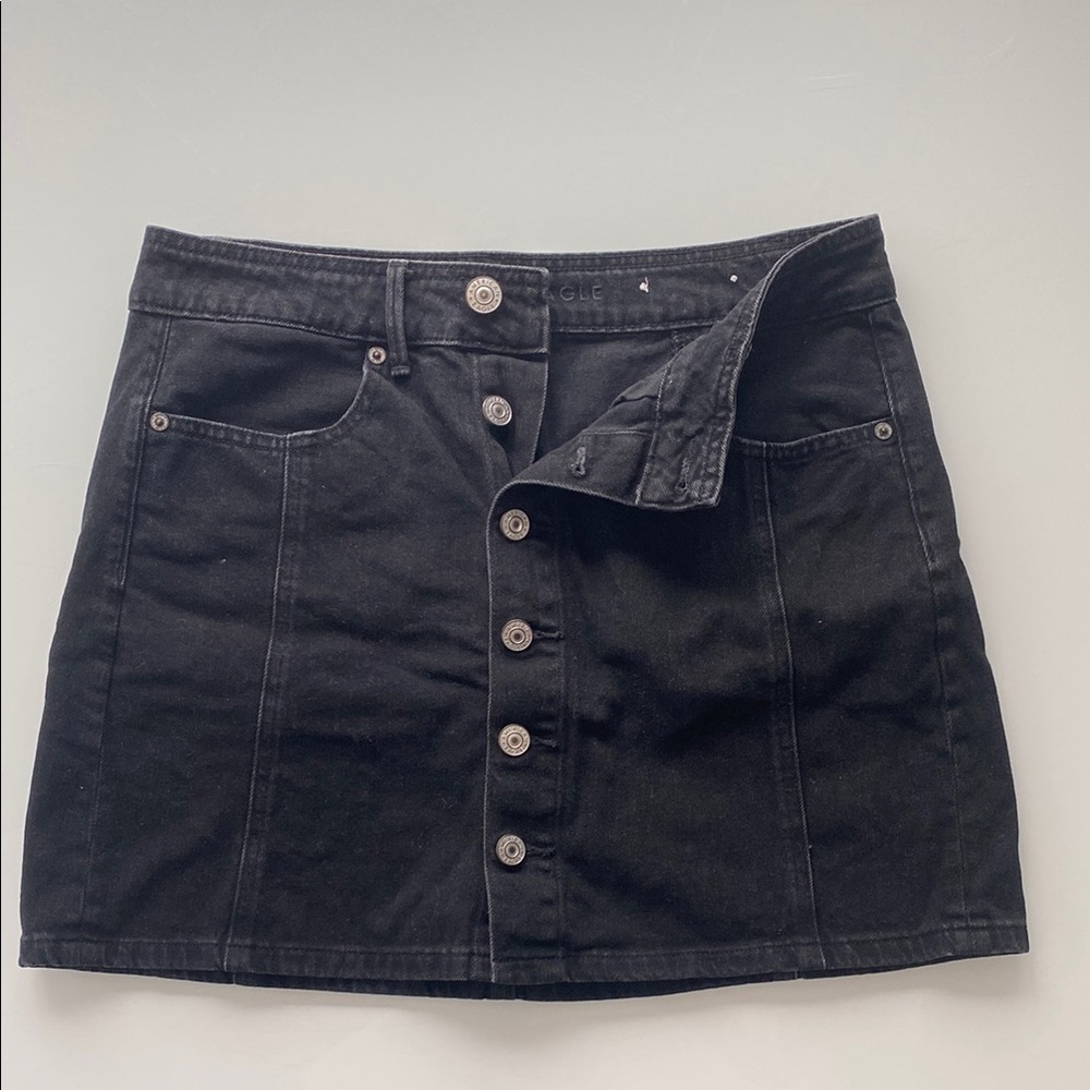 Black Button-Up Denim Skirt